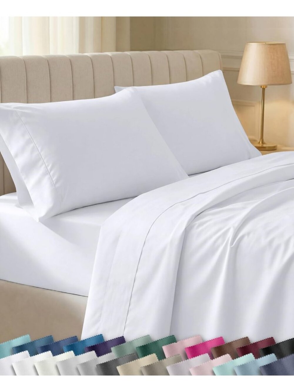 Soft 100% Cotton Sateen Twin Sheet Set, 3 Pieces, Luxurious White Bedding